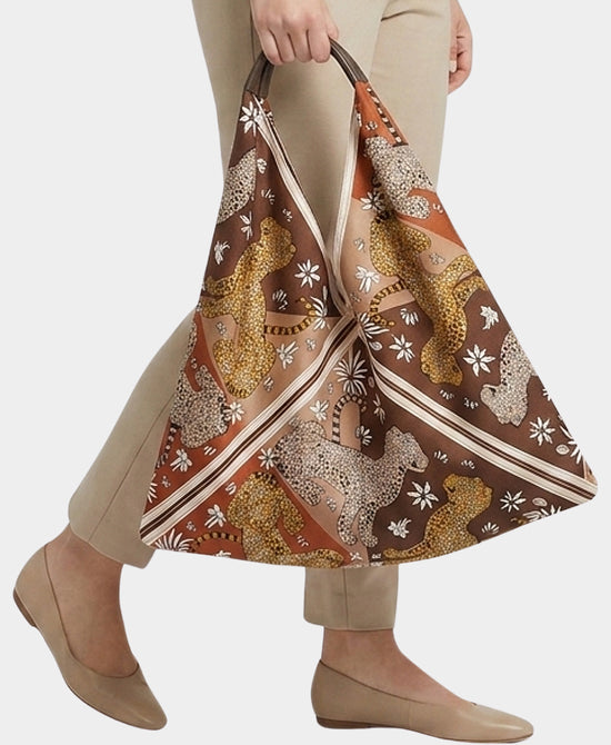 
Tiger Printed Scarf Hobo Bag in BROWN view 2