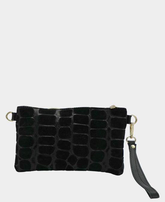 
Leather Croc Embossed Suede Wristlet in BLACK view 2