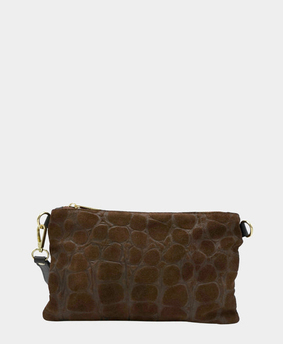 
Leather Croc Embossed Suede Wristlet in CHOCOLATE view 1