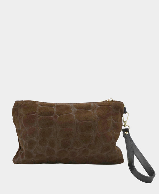 
Leather Croc Embossed Suede Wristlet in CHOCOLATE view 2