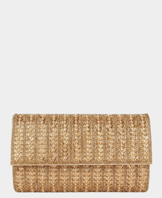 
Crystal & Pearl Evening Clutch Bag in GOLD view 1