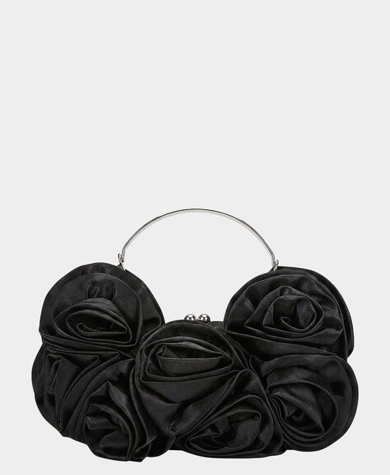 
Satin 3D Rose Evening Bag in BLACK view 1