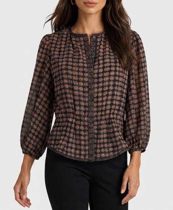 
Printed Peplum Blouse in NAVY MULTI view 1