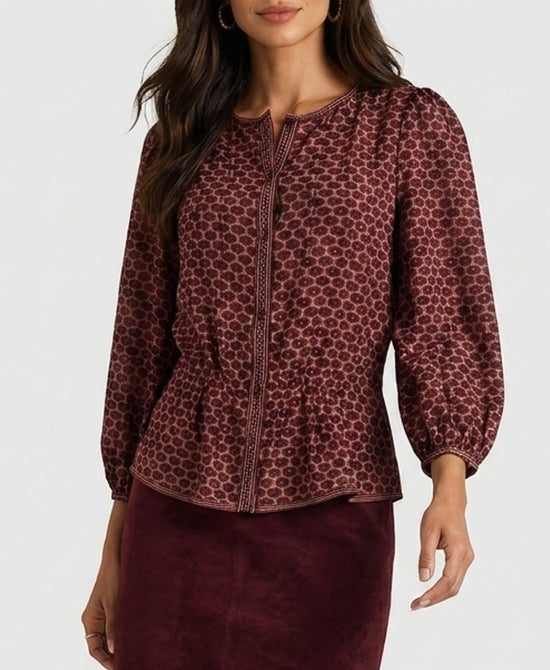 
Printed Peplum Blouse in WINE MULTI view 1