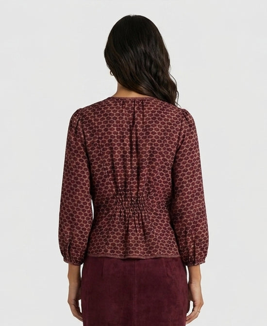 
Printed Peplum Blouse in WINE MULTI view 2