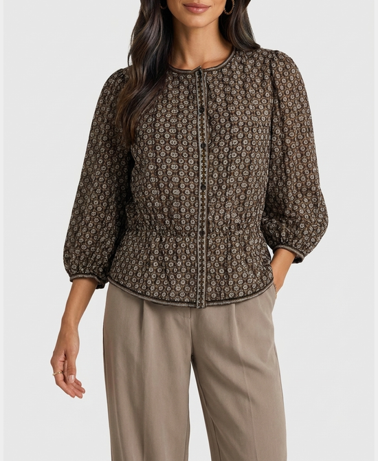 
Printed Peplum Blouse in BLACK/BEIGE view 1