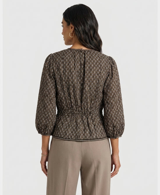 
Printed Peplum Blouse in BLACK/BEIGE view 2