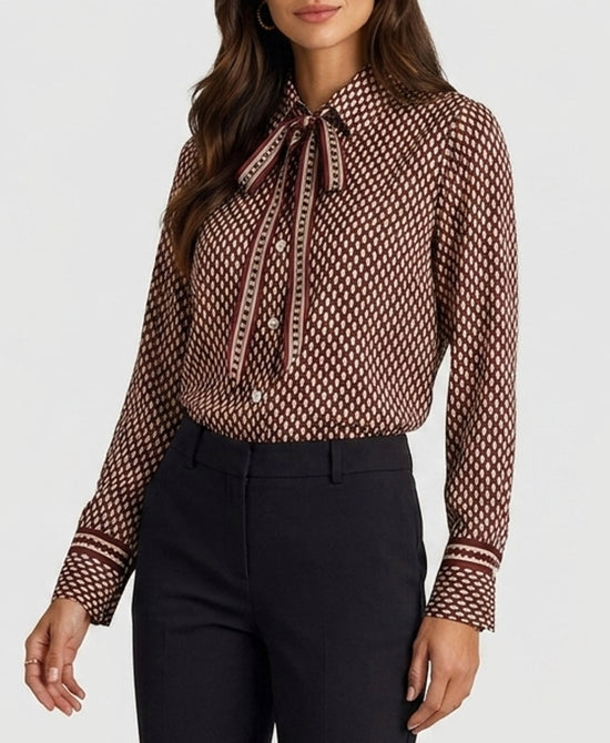 
Printed Blouse w/ Front Tie in BROWN/BEIGE view 1