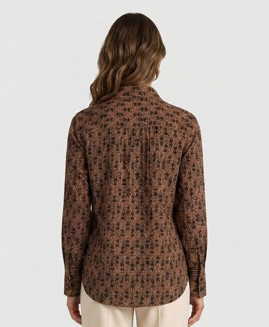 
Printed Blouse w/ Front Tie in BROWN MULTI view 2