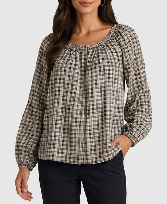 
Plaid Balloon Sleeve Blouse in CREAM/BLACK view 1