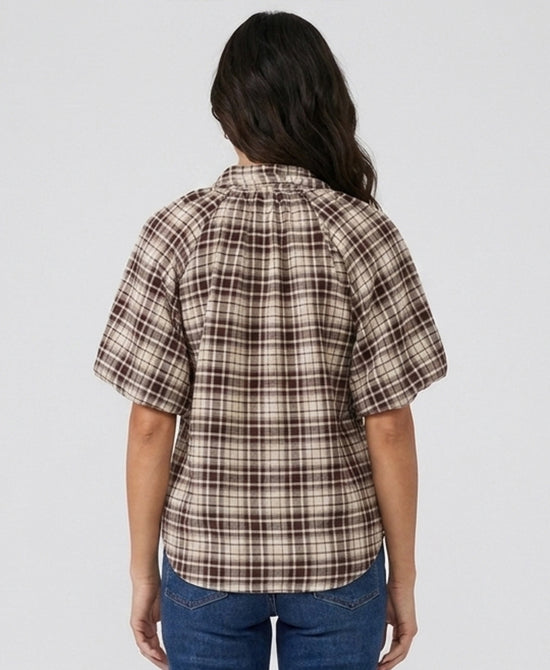 
Plaid Puff Sleeve Blouse in CREAM/BROWN view 2