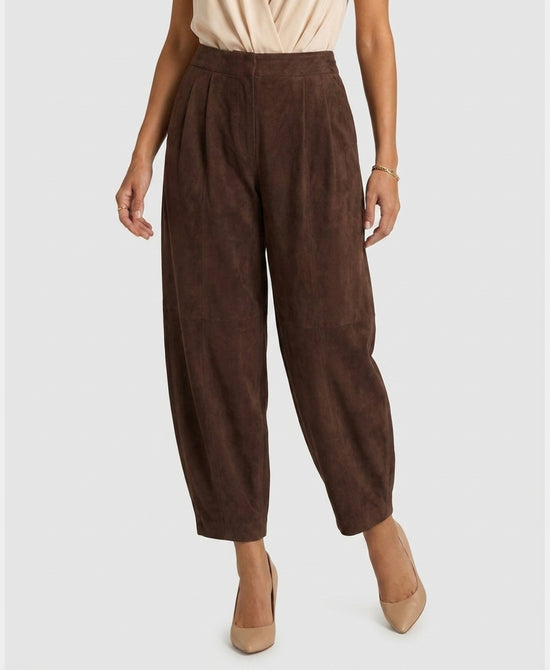 
Faux Suede Barrel Pants in DARK BROWN view 1