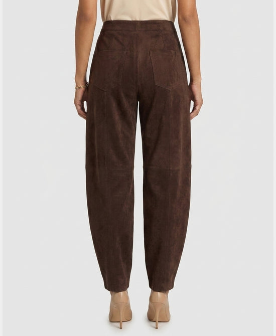 
Faux Suede Barrel Pants in DARK BROWN view 2