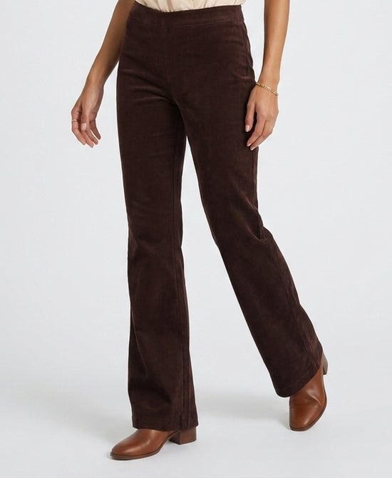 
Faux Suede Bootcut Pants in DARK BROWN view 1