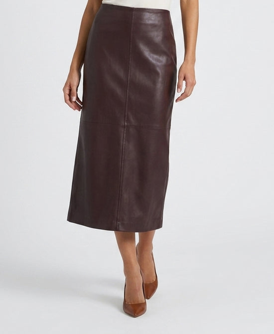
Faux Leather A-Line Midi Skirt in MERLOT view 1