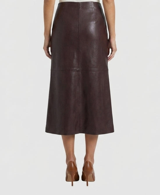 
Faux Leather A-Line Midi Skirt in MERLOT view 2