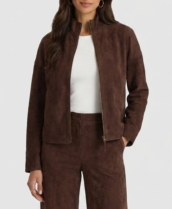 
Faux Suede Bomber Jacket in BROWN view 1