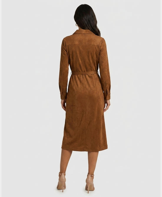 
Faux Suede Midi Shirt Dress in BROWN view 2