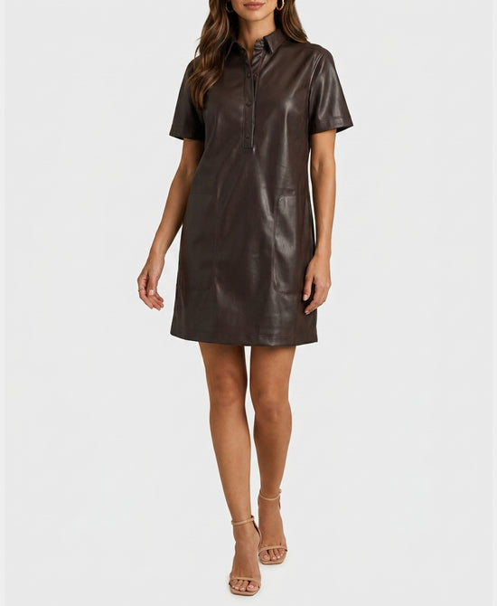 
Faux Leather Dress in BROWN view 1