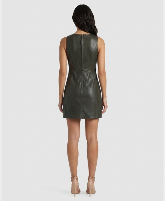 
Faux Leather Shift Dress in DARK OLIVE view 2