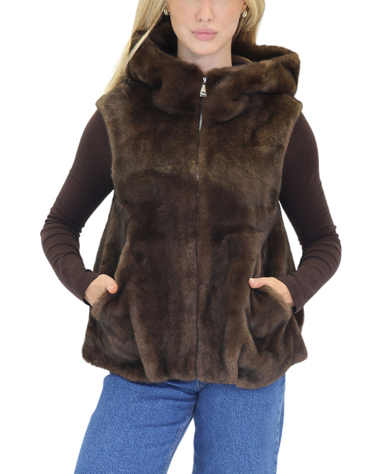 Faux Fur Hooded Vest view 