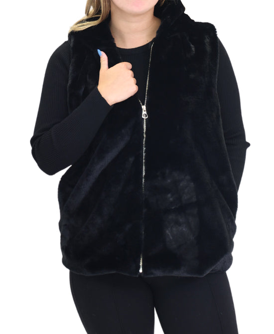 Faux Fur Vest w/ Hood view 