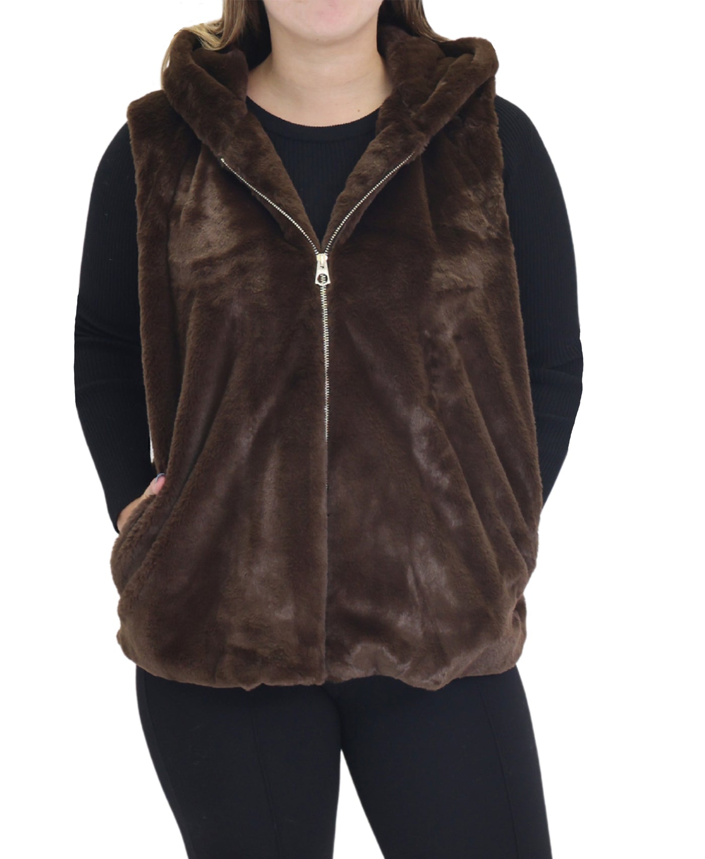 Faux Fur Vest w/ Hood view 1