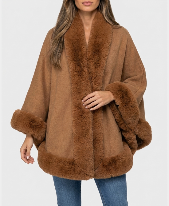 
Faux Fur Cape in CAMEL view 1