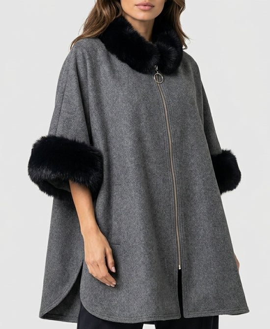 
Cape w/ Faux Fur Trim in GREY view 1