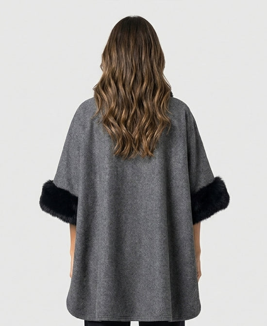 
Cape w/ Faux Fur Trim in GREY view 2
