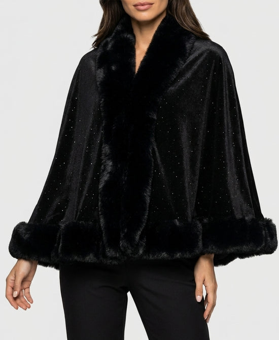 
Faux Fur Cape w/ Crystals in BLACK view 1