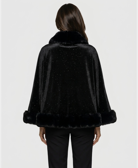 
Faux Fur Cape w/ Crystals in BLACK view 2