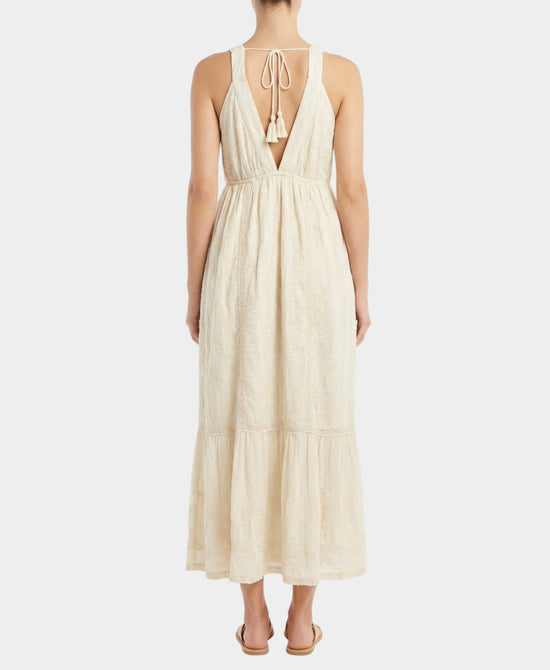 Embroidered Flower Maxi Dress w/ Crochet Trim view 2