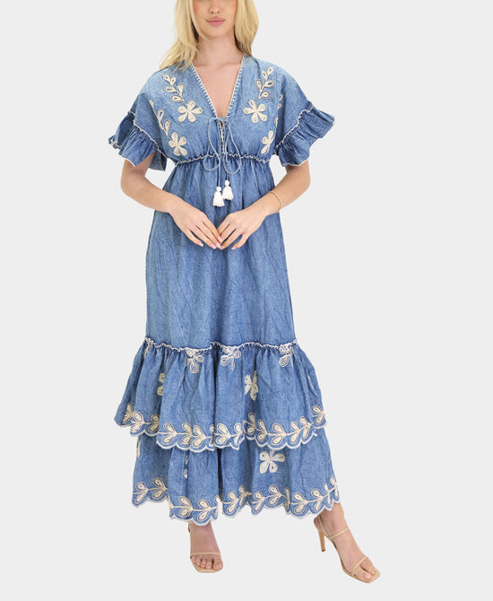 Embroidered Tiered Maxi Dress view 1