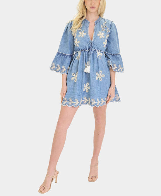 Embroidered Dress w/ Beaded Detail view 1