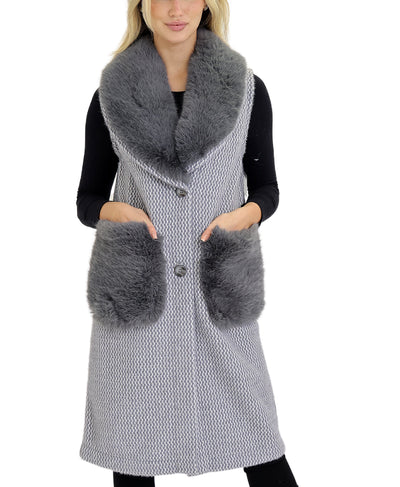 Reversible Long Printed Faux Fur Vest image 1