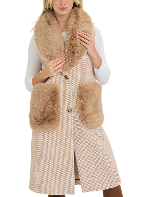 Reversible Long Printed Faux Fur Vest view 