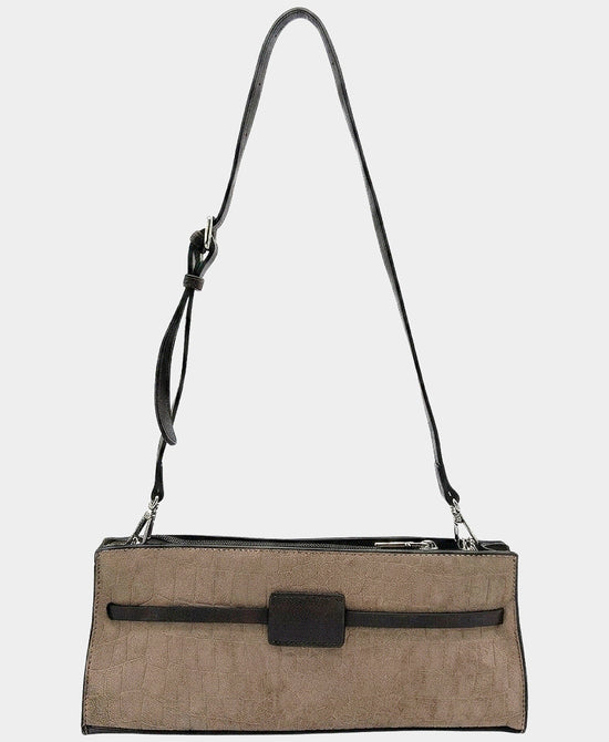 
Faux Suede Croc Print Crossbody Bag in TAUPE view 2