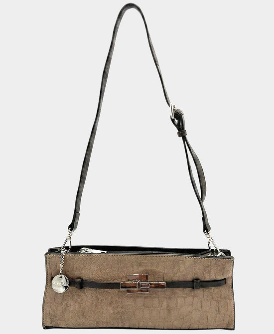 
Faux Suede Croc Print Crossbody Bag in TAUPE view 1