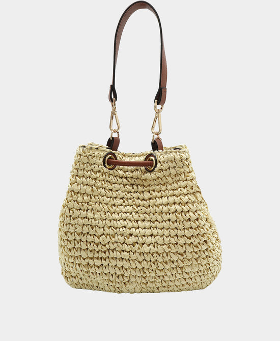 Straw & Faux Leather Handbag view 2