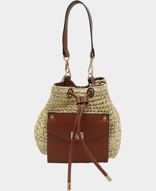 Straw & Faux Leather Handbag view 1