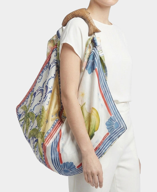 
Large Printed Scarf Handbag in CREAM/BROWN view 2