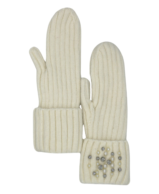 Rhinestone & Pearl Knit Mittens view 