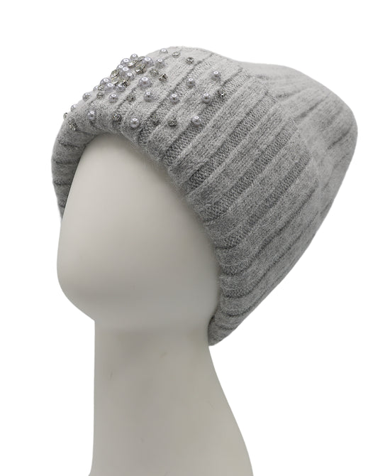 Rhinestone & Pearl Knit Hat view 