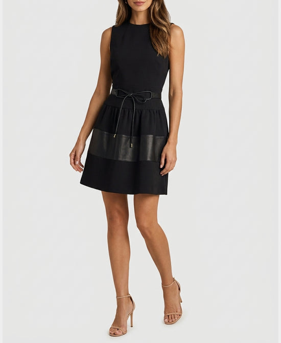 
Dress w/ Faux Leather Trim in BLACK view 1