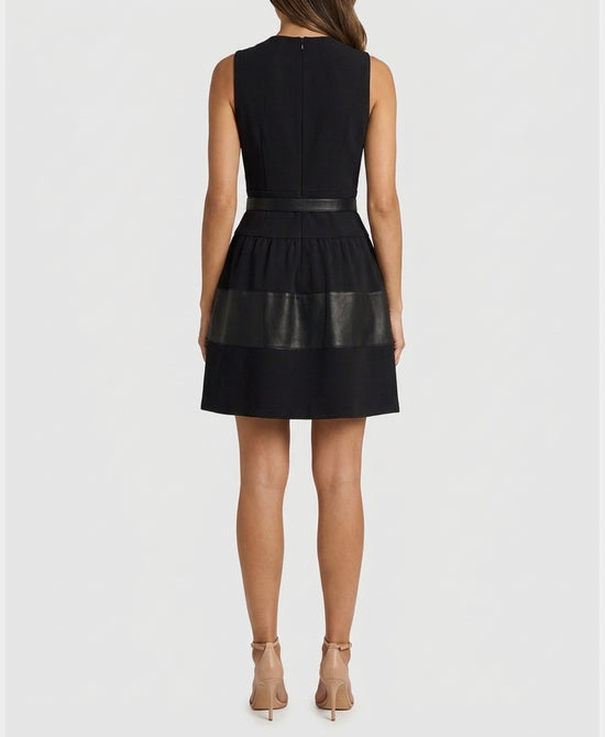 
Dress w/ Faux Leather Trim in BLACK view 2