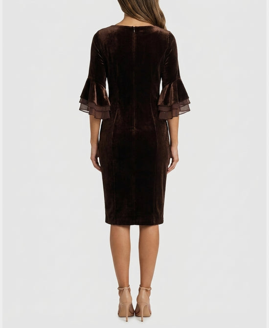 
Velvet Bell Sleeve Dress in BROWN view 2