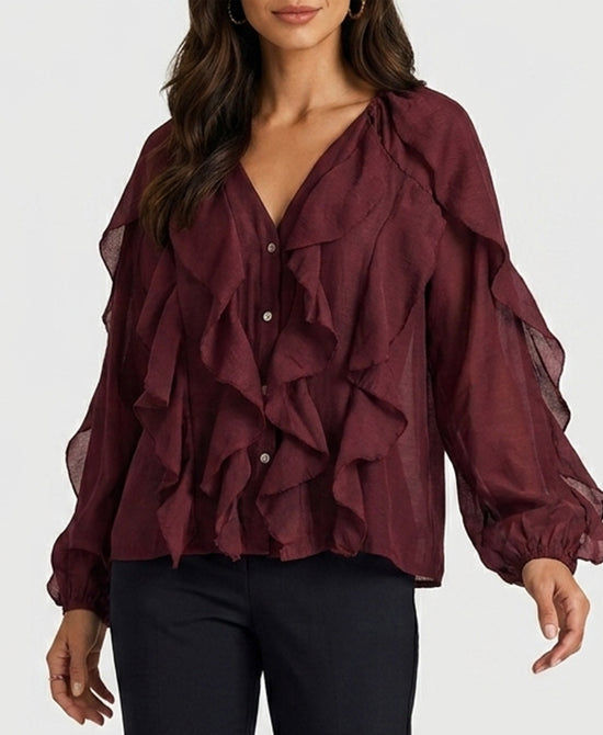 
Ruffle Blouse in BURGUNDY view 1