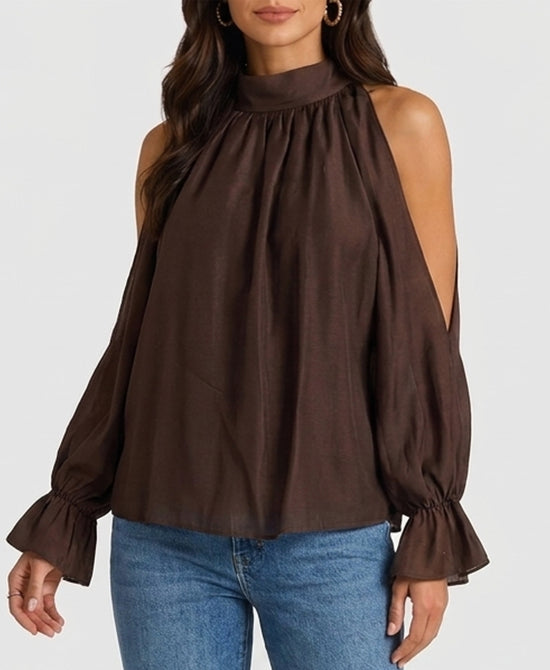 
Slit Sleeve Blouse in CHOCOLATE view 1