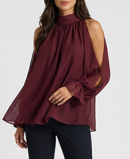 
Slit Sleeve Blouse in BURGUNDY view 1